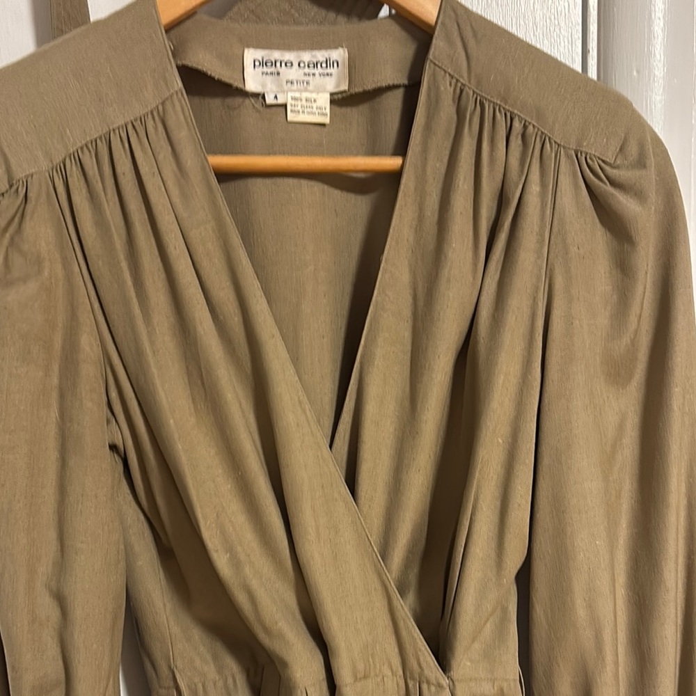 Vintage RARE Pierre Cardin Silk jumpsuit- Beige Petite size 4 - Picture 7 of 10